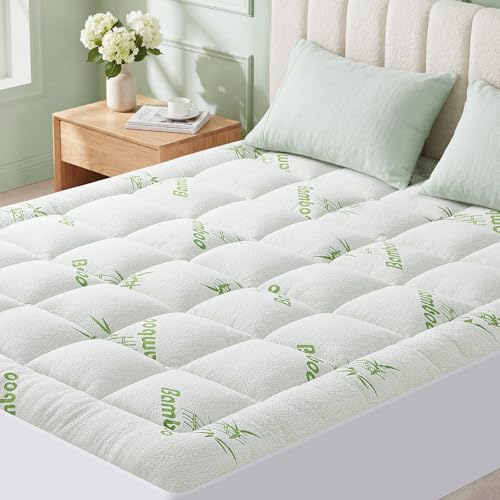 Full Size Mattress Topper Viscose Made from Bamboo Extra Thick Quilted Pillow Top Naturally Cooling & Breathable for Hot Sleepers Back Pain Relief Deep Pocket Skirt Fits 6-18 Green