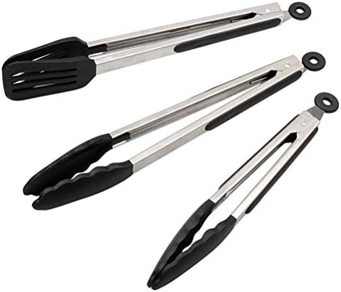 Alimat PluS Kitchen Tongs Set of 3, Cooking Tongs with Stainless Steel, Silicone Tongs for Serving, Nonstick Food Tongs(9+12+12inches)