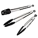 Kitchen Tongs Set of 3 - Stainless Steel Cooking Tongs with Silicone Tips including 12" Spatula Tong for Easy-Turning and 2 Basic Food Tongs(9", 12") for BBQ, Salad, Grilling, Serving (Black)