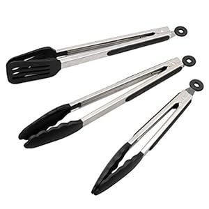 Alimat PluS Kitchen Tongs Set of 3, Cooking Tongs with Stainless Steel, Silicone Tongs for Serving, Nonstick Food Tongs(9+12+12inches)