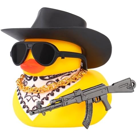 wonuu Car Rubber Duck Ornament Cool Car Accessories Duck Car Dashboard Decoration Special Prop Cowboy Hat Necklace, AK47 Cover