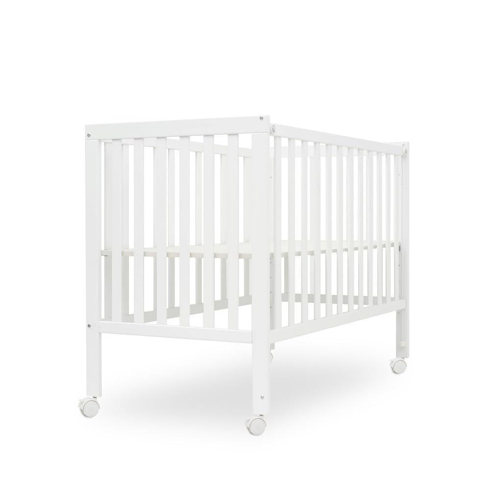 Interbaby Cuna Bebé Colecho Convertible 124x63 cm | Cuna Evolutiva de Madera con Lateral Abatible, Altura Regulable y Ruedas con Freno | Cuna Convertible en Escritorio y Sofá | Blanca Bear Basic