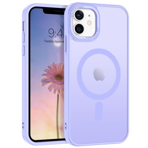 GUAGUA Capa magnética para iPhone 12, capa para iPhone 12 Pro compatível com MagSafe capa protetora anti-impactos translúcida, mate traseira fina resistente TPU PC anti-amarelo, roxo