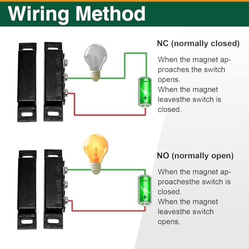 Image of 2 Set Magnetic Reed Switch NO /NC, Wired Surface Mount Door Window Contact Sensor for Security Alarm, Black