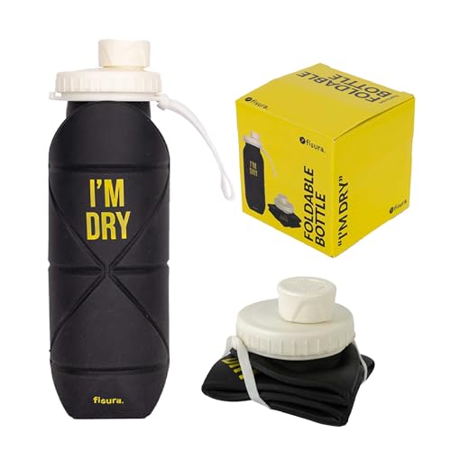Fisura Botella de agua plegable 'I'm dry' - Agua libre de BPA. Flexível negra e amarela, 600 ml