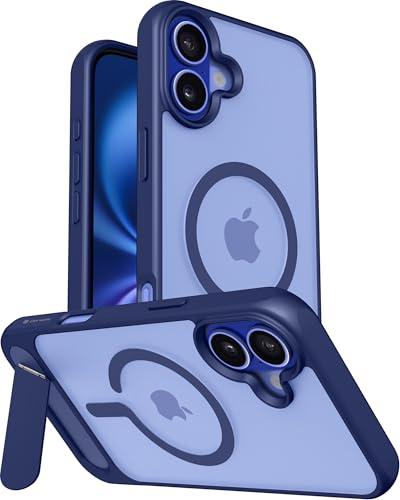 Image of eller sante Zenon Magpro Back Cover Case for iPhone 16 Plus Scratch Resistant Camera Screen Protector TPU Shockproof with Stand Holder Mag-Safe Wireless Charging- Blue