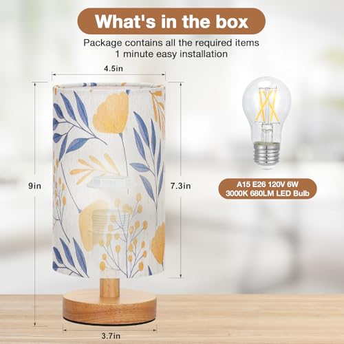 Image of Fenmzee Ginkgo Table Lamp for Bedroom - Inline Control, Small Bedside Lamp with 3000K A15 LED Blub, Easy Assembly (Ginkgo Cream Shade, 9 inch Inline Control)