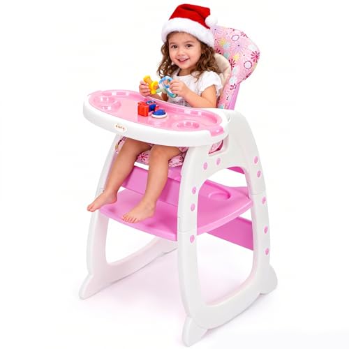 Image of SANDINRAYLI High Chair, Convertible Highchairs for Babies and Toddlers, Easy Clean Baby High Chair, 3 in 1 Feeding Chair for Eating, Adjustable Infant Chair for Toddlers 1-3, Baby Food Chair, Pink