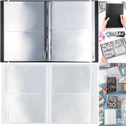 Image of 2 Pack Large Sticker Photo Storage Album, Stamp & Cutting Dies Storage Book Organizer Folder for Cards Storage DIY Scrapbooking Card Making Supplies 20 Pages 80 Pockets / Pack ( Clear + Black)