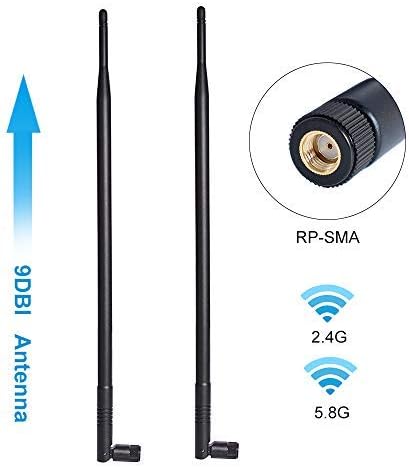 9dBi 2.4GHz 5.8GHz Dual Band WiFi Antenna 2-Pack, Omni-Directional Wireless Antenna with RP-SMA Connector for Wireless Network Router, PCI/PCIe Card, USB Adapter, IP Camera