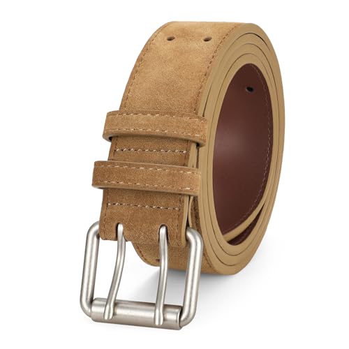 Image of JASGOOD Men Double Prong PU Leather Belt Casual Work Heavy Duty Belt Double Grommet Holes Belt for Jeans