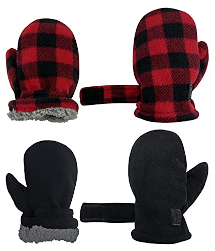 Image of N'Ice Caps Little Kids and Baby Easy-On Sherpa Lined Fleece Mittens - 2 Pair Pack