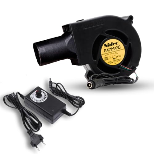 Image of 12V DC Blower Fan, 97x94x33mm, with Variable Speed Controller and AC Adapter, Dual Ball Bearing, for DIY Ventilation & Electronics Cooling