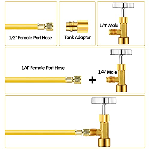 R134A Self-Sealing Can Taps With Valve Core Removal Tool, Tank Adapter For 1/4 Inch And 1/2 Inch Charging Hoses, 10 Pieces R134A Refrigeration Schrader Valve Cores, 10 O Ring Seals Rubber 10 Gasket #TOP3