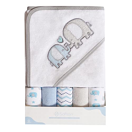 Toalla de baño con Capucha y toallitas para bebé, Extra Suave y Ultra Absorbente, Paquete de 6 Regalos para recién Nacidos y bebés, Elefante