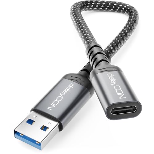 deleyCON USB C auf USB Adapter 10 Gbps Typ-C Buchse auf USB-A Stecker Kabel f&uuml;r iPhone 17/16/15 Serie, iPad, Galaxy S25/S24/S23 Serie, A56, A16, Laptop, SSD, HDD, Notebook, Carplay usw