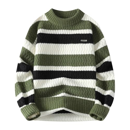 Cambkatl Men's Color Block Knitted Crewneck Sweaters - Cozy Soft Winter Casual Long Sleeve Pullover Wave Texture Sweater Tops