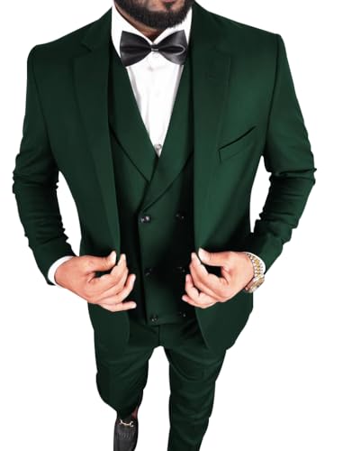 Mens 3 Piece Suit Slim Fit Elegant Wedding Groom Prom Party Suit Blazer Vest and Pants Tuxedo Suit Set