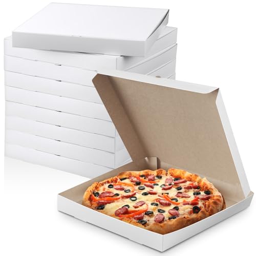 Fullhawl 10 Pcs Extra Thin White Pizza Boxes 16 x 16 x 2 Inches Paperboard Pizza Box Takeout Containers for Homemade Cake, Cookies, Food and Crafts(Grey)