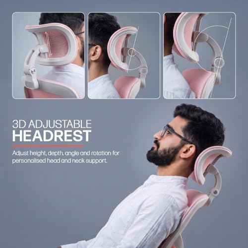 Image of DROGO Axion Ergonomic Office Chair for Home & Work | Dual-Wing Dynamic Lumbar Support, 5D Armrests, 3D Headrest | Breathable Mesh Computer Desk Chair, 5cm Seat Slider, 135 Recline, Footrest (Pink)