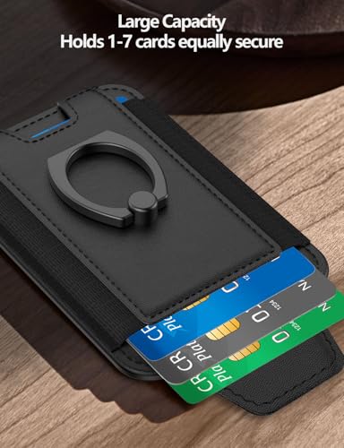 Image of For Magsafe Wallet with Grip, 6-Card Holder, Stronger Magnetic Card Wallet Holder for iPhone 17 /16 /15, iPhone 14 /13 /12 Series, Leather Magnetic Phone Wallet with Privacy Flap, RFID Blocking, Black