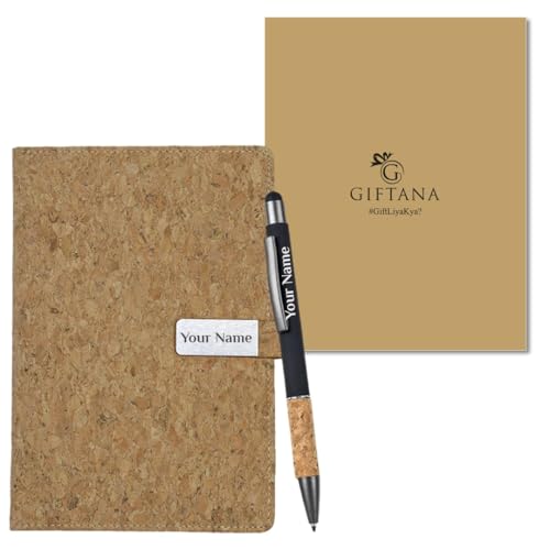 Image of Giftana Personalized Notebook Diary with Pen Gift Set for Men and Women, 2 in 1 Customized Office Diaries A5 Size Notebook, Diwali Gifts, Personalised New Year Corporate Gifts for Employees (Cork)