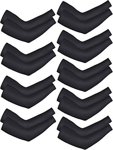 9 Pairs Bememo Unisex UV Protection Sleeves Long Arm Sleeves Cooling Sleeves Arm Cover Sleeves (Knitted Ice Silk, Black)