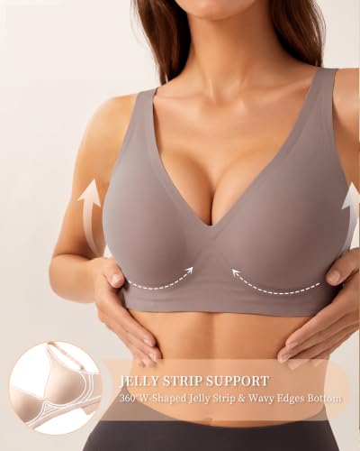 Jelly Bras for Women No Underwire - Seamless Wireless Everyday Bra with Lifting Jelly Strip Support, Sleep Bra Taupe — view 3