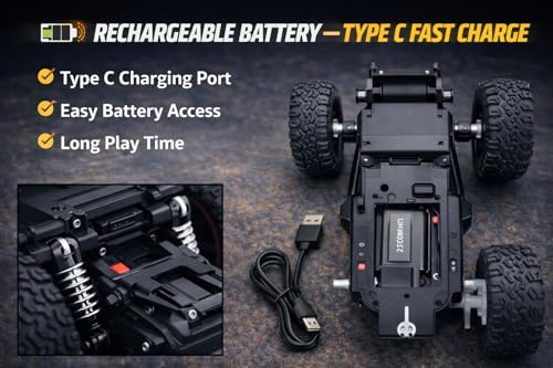 Image of TEC TAVAKKAL Premium RC Metal Off-Road Car with Mist Spray | Rechargeable 2WD | 20 km /h Speed | Type-C Charging | Gun Remote | 150+ Feet Range (Orange)