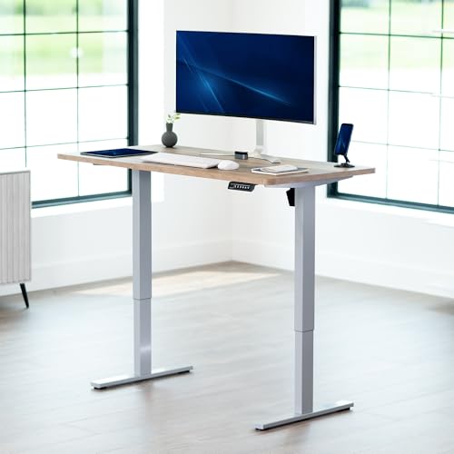 Image of VIVO Reclaimed Wood 55 x 28 in Standing Desk, DESK-KIT-1G55P | Electric, Holds 220 lbs, Sit Stand, Height Adjustable, Solid One-Piece Table Top, Memory Presets, 1B Series, Gray Frame