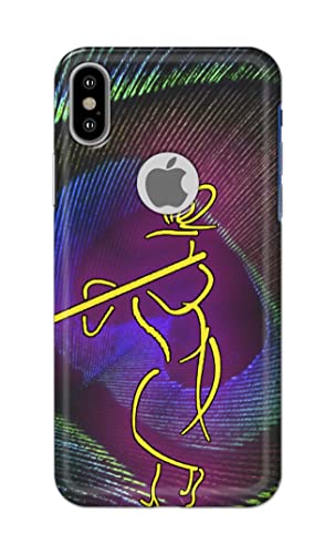 Image of PRINTFIDAA Lord Krishna On Peacock Feather Hard Back Cover for Apple iPhone X Logo /iPhone 10 / iPhone Ten /iPhone Xs Logo Back Cover -(P6) KAT1007
