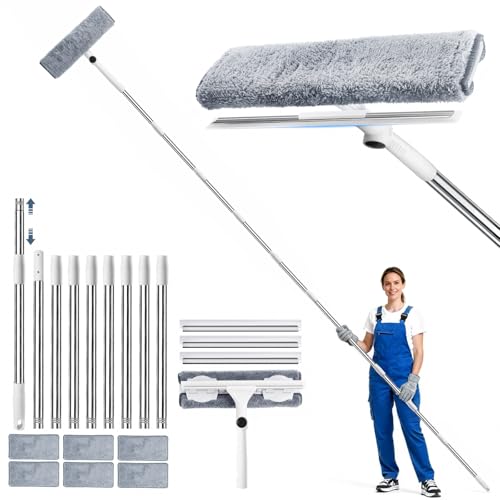 3,85m Teleskop Fensterwischer Set, 2 in 1 Profi Fensterputzer Set,...