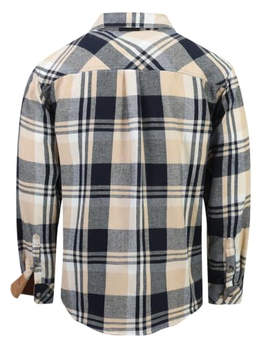 Drazivon Men's Button Down Long Sleeve Cotton Flannel Shirt Plaid Apricot L - image 3