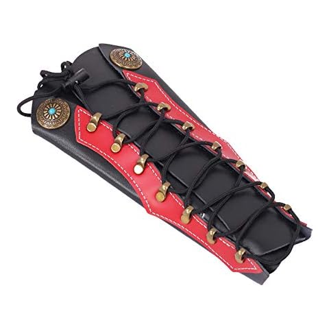 Windfulogo PU Leather Archery Arm Guard Archery Arm Guard Hand Guard Support Arm Guard Long Bow Hunting Shooting Red Cover