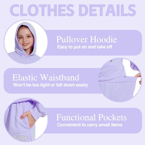 Image of Kids Girls Outfits 2 Piece Letter Print Hoodie Sweatshirt and Jogger Sweatpants with Pockets Clothing Sets for Girls