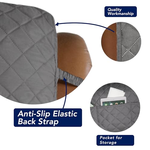 Image of PureFit Reversible Quilted Sofa Cover, Water Resistant Slipcover Furniture Protector, Washable Couch Cover with Non Slip and Elastic Straps for Kids, Dogs, Pets (Oversized Recliner, Gray /Ivory)