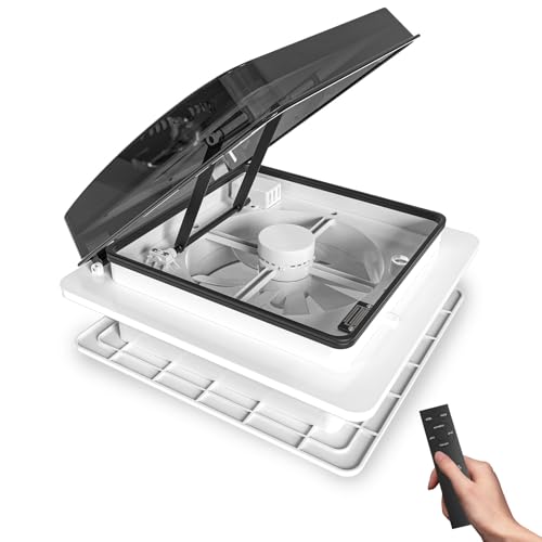 Max Air Belüftung für Wohnmobil Dachventilator Dachlüfter Reversibler Abluftventilator, extrem geräuscharmer Dauerbelüftung RV 12V Remote, mit 14" halbtransparentem UV-beständigem Deckel