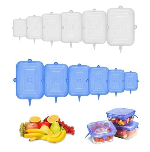 xocome Silicone Stretch Lids Reusable Food Covers 6 Different Sizes Silicone Lids with Microwave Food Cover Silicone Bowl Covers for Dishes Jars Bowls