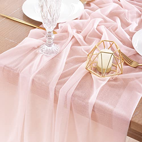 Socomi 4Pcs Blush Pink Gauze Table Runner Bulk 10Ft Chiffon Like Wedding Table Runner For Bridal Shower Decorations Baby Shower #TOP3