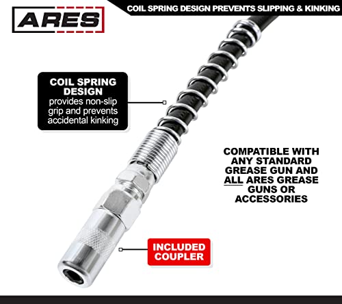 ARES 54031-12-inch Grease Gun Flex Hose - Working Pressure Rating of 4,500 PSI - Coil Spring Provides Non-Slip Grip and Prevents Kinking – Heavy Duty Coupler Included by ARES - Image 3