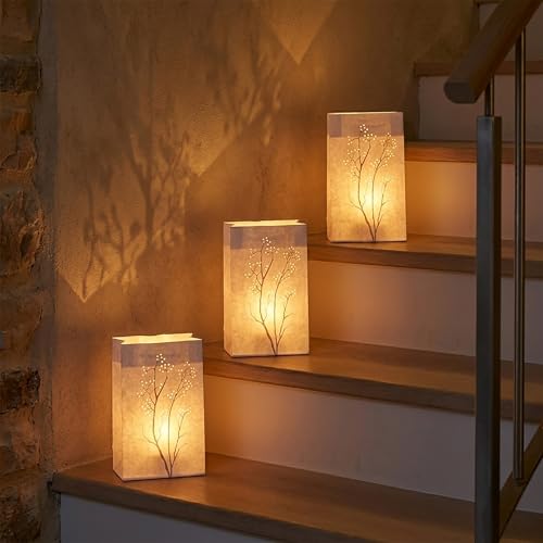 Lot de 16 sacs photophores en papier ignifuge - 26 x 15 cm - Lanternes en papier réutilisables pour bougies chauffe-plat - Bougies LED - Décoration de table - Pour...