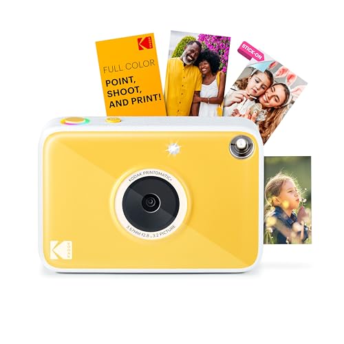 KODAK Printomatic+ Fotocamera Digitale Istantanea 10MP con LED RGB, stampa foto a colori su carta Zink 2x3” – Gialla