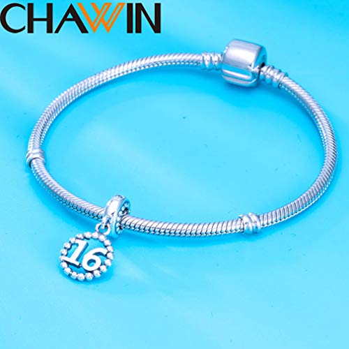 16 Number Bracelet Charms,925 Sterling Silver Pendants Beads Fit Pandora Charm Bracelets, Necklace, And European Snake Chain, Dangling Dangle Charm For Birthday Number 16Th/ 16 Years/16St #TOP2