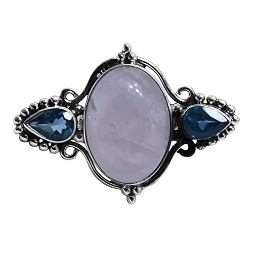 Quartz rose bague en argent sterling 925 et topaze bleue Londres bijoux pour femmes taille 6.5