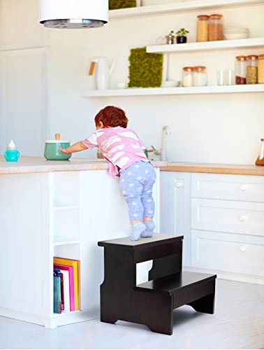 Wooden Two Step Stool - Heavy Duty 2 Step Stool For Adult And Kids - Holds Up To 300Lb For Kichen/Bathroom/Bedside Step Stool (Walnut) #TOP1