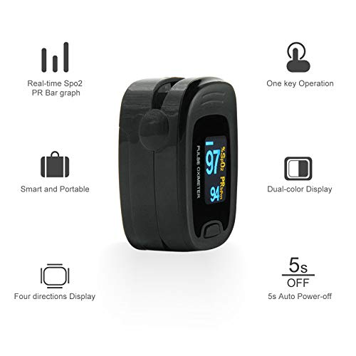 CONTEC CMS50NA Pulse Oximeter Fingertip Blood Oxygen Saturation Monitor SpO2 and PR Value Waveform Blood Oxygen Neck/Wrist Corda, Black - Image 3