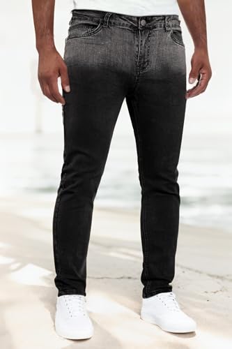 Mens Jeans Slim Fit Gradient Color Stretch Denim Pants for Men Slim Leg Grey Black 282