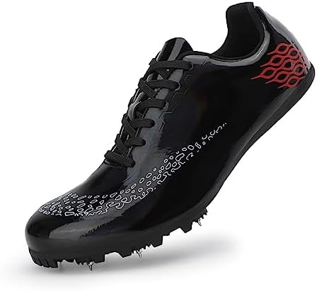 Men’s Track Spikes Shoes Racing Running Sprint Spikes Shoe Youth Throwing High Jump Running Track and Field Shoes Lightweight Breathable Black