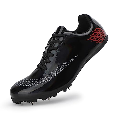 Men’s Track Spikes Shoes Racing Running Sprint Spikes Shoe Youth Throwing High Jump Running Track And Field Shoes Lightweight Breathable Black #TOP2