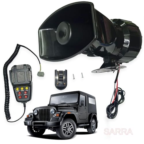 Image of SARRA 7-Tone Police Siren with Mic - 100W Loud Hooter for Cars, Jeeps & SUVs | VIP Emergency Vehicle Siren | High-Powered 12V Component | Car hron | Super Loud Sound |Remote Control Alarm Buzzer